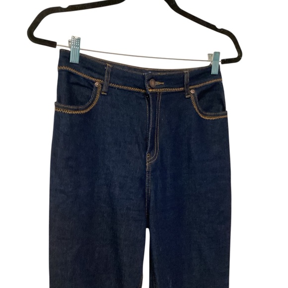 High Waist Cuffed Flare Leg Jeans In Dark Rinse Wash - Picture 3 of 7